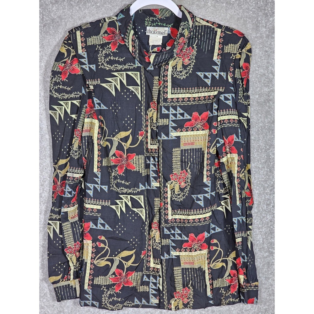 Vintage‎ That's Me! Top Womens Size 11/12 Floral Geometric Button Up Long Sleeve